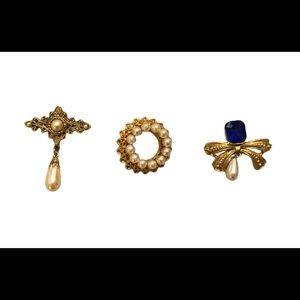 Set of 3 Vintage Brooches Pins with Faux Pearls Gold Tone Sold as a Set …
